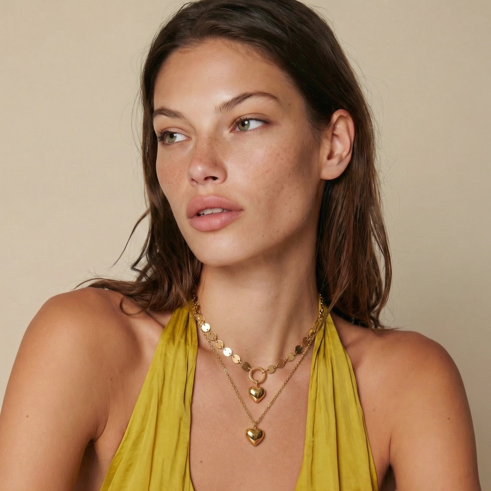Golden Hearts Layered Necklace Set