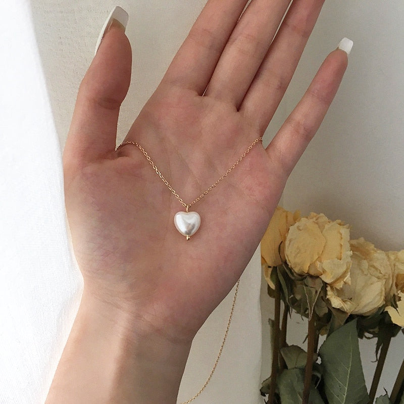 Pearl Heart Choker Necklace for Women | Elegant Gold Pendant