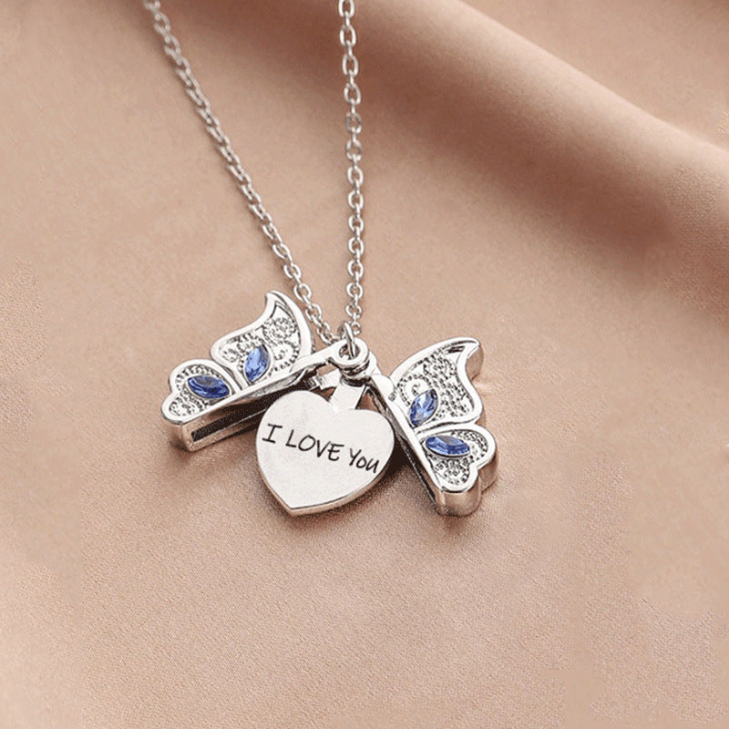 Crystal Butterfly Heart Locket Necklace