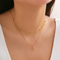 Double Layer Initial Necklace for Women | CZ Letter Pendant & Snake Chain