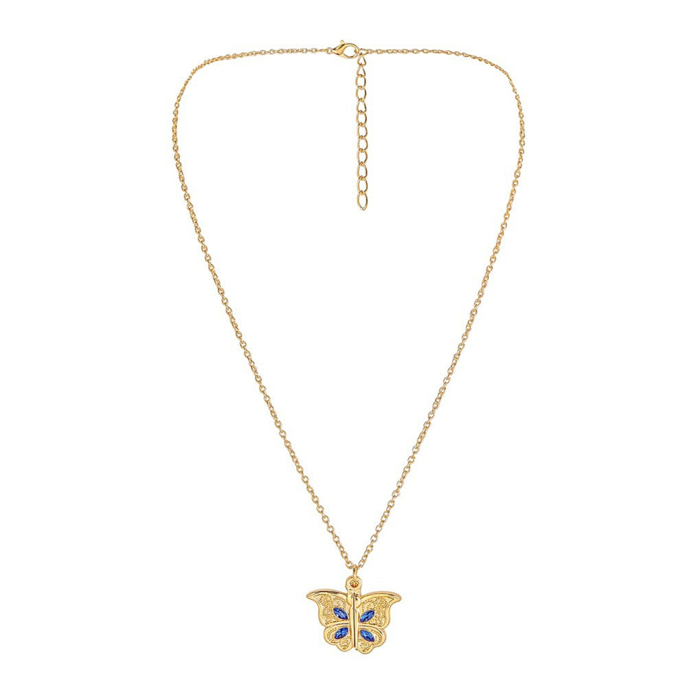 Crystal Butterfly Heart Locket Necklace