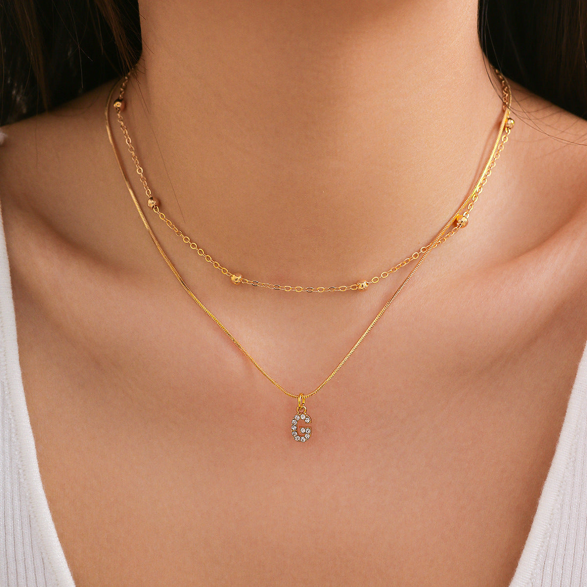 Double Layer Initial Necklace for Women | CZ Letter Pendant & Snake Chain