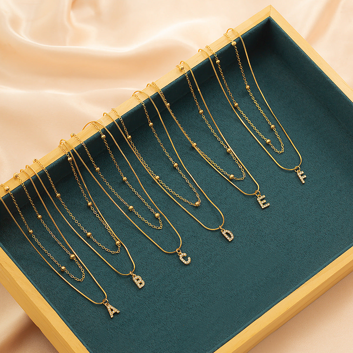 Double Layer Initial Necklace for Women | CZ Letter Pendant & Snake Chain