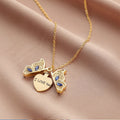 Crystal Butterfly Heart Locket Necklace