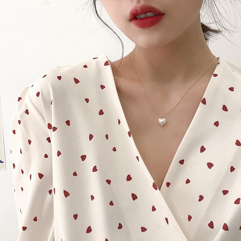 Pearl Heart Choker Necklace for Women | Elegant Gold Pendant