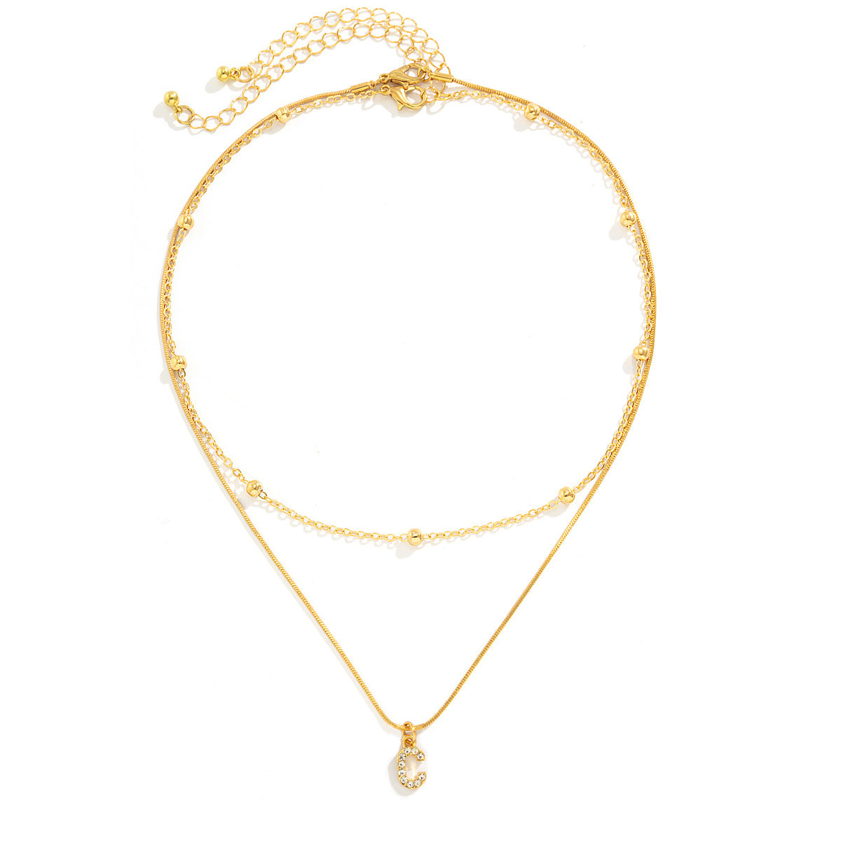 Double Layer Initial Necklace for Women | CZ Letter Pendant & Snake Chain