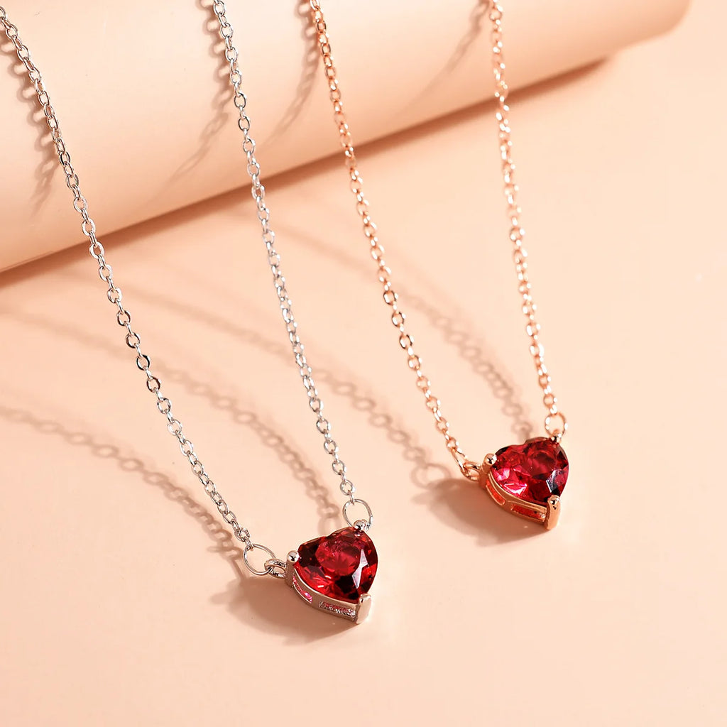 Red Heart Cubic Zirconia Pendant Necklace for Women