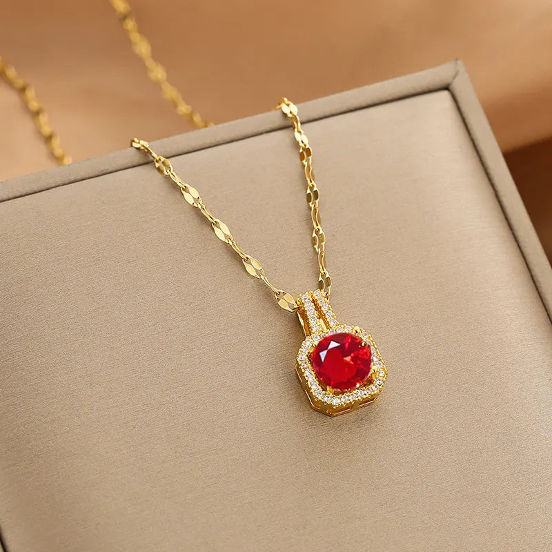 Moissanite Gold Plated Red Pendant Necklace