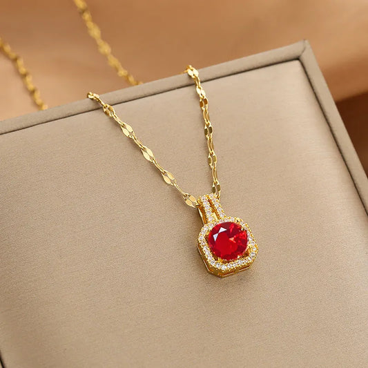 GOLD Red Moissanite Necklace