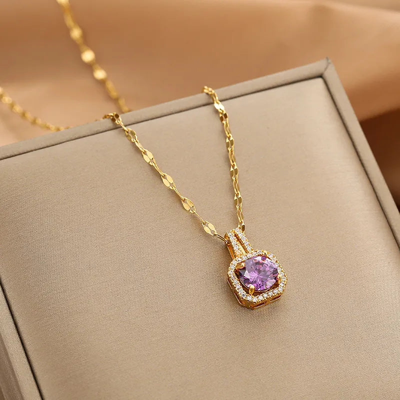 Moissanite Gold Plated Purple Pendant Necklace