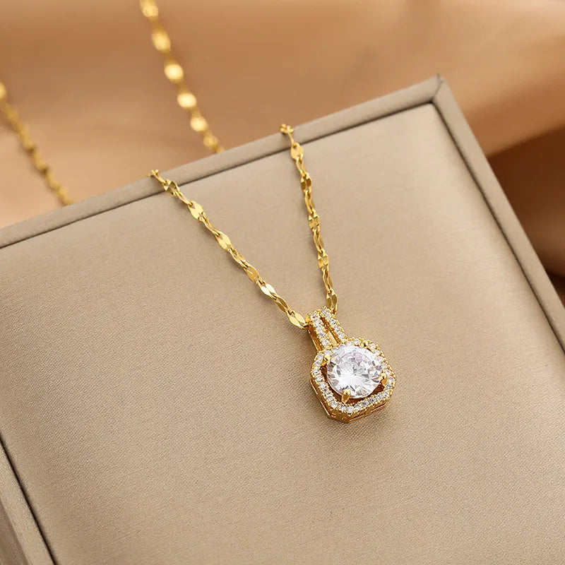 Moissanite Gold Plated White Pendant Necklace