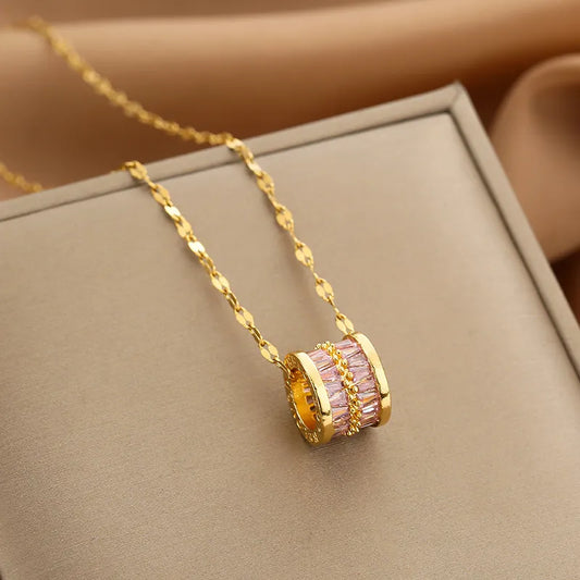 GOLD Pink Moissanite Necklace 