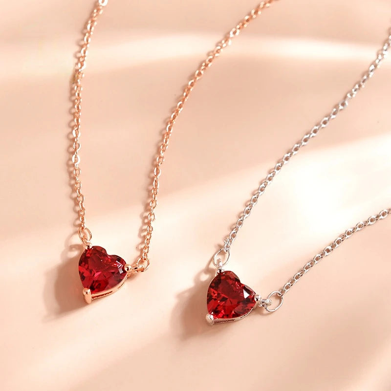 Red Heart Cubic Zirconia Pendant Necklace for Women