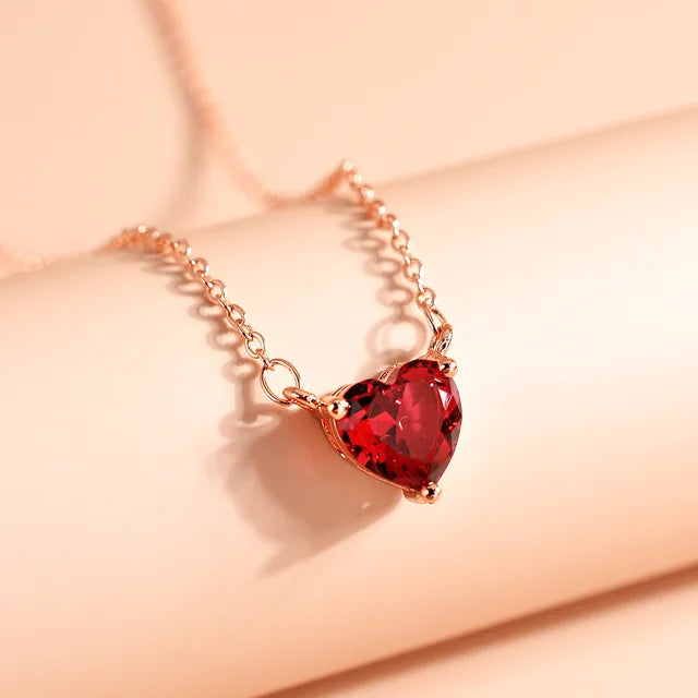 Red Heart Cubic Zirconia Pendant Necklace for Women