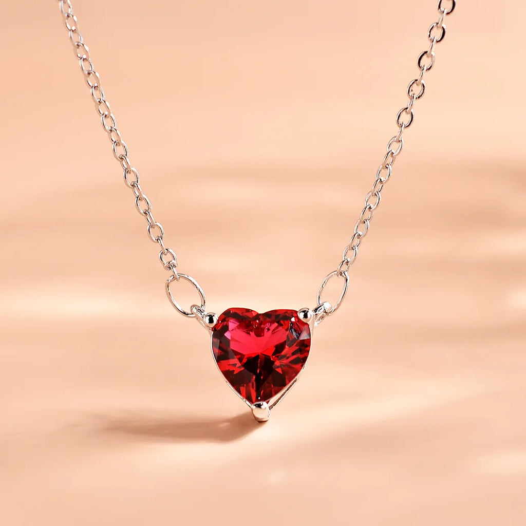 Red Heart Cubic Zirconia Pendant Necklace for Women